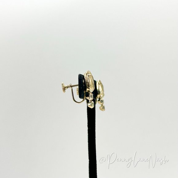 Vintage Teardrop with Tri Cluster Rhinestones Clip On Earrings - Picture 3 of 8